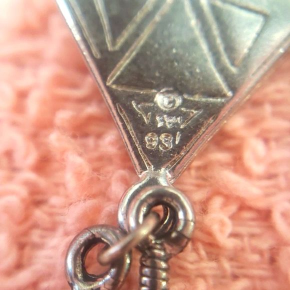 Native American Costume Silver Metal Dangle Triangle Design w/ Red/Green Points- - Picture 4 of 5